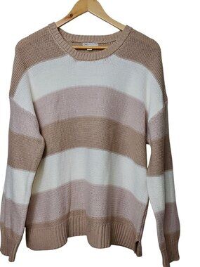 Cato Fashions Women's Classic Color Block Strips Cream Tan Taupe Knit Sweater XL